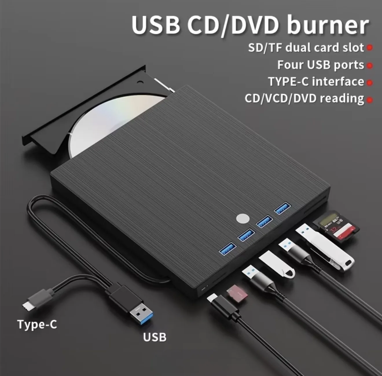 Lecteur optique externe (8-en-1) ultra-fin et portable USB 3.0; graveur de DVD et lecteur HD mobile externe