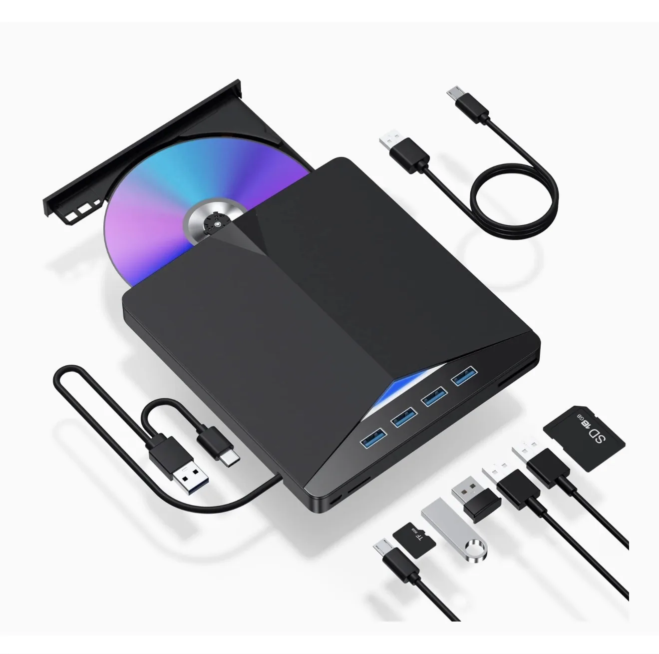 Lecteur CD/DVD externe Azonee pour ordinateur portable, lecteur DVD USB 3.0 7-en-1