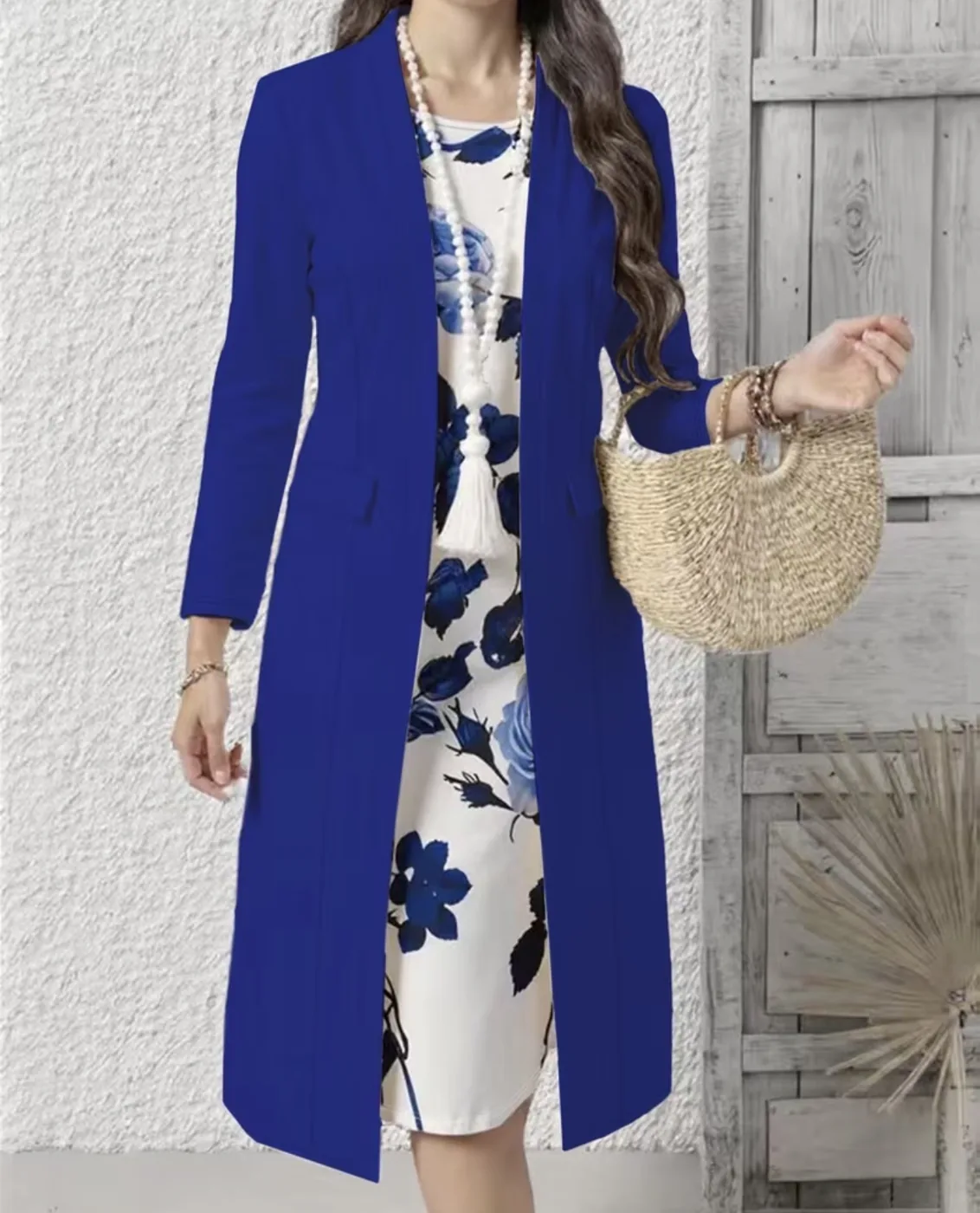 Magnifique ensemble pour femme : blazer long uni, simple et polyvalent
